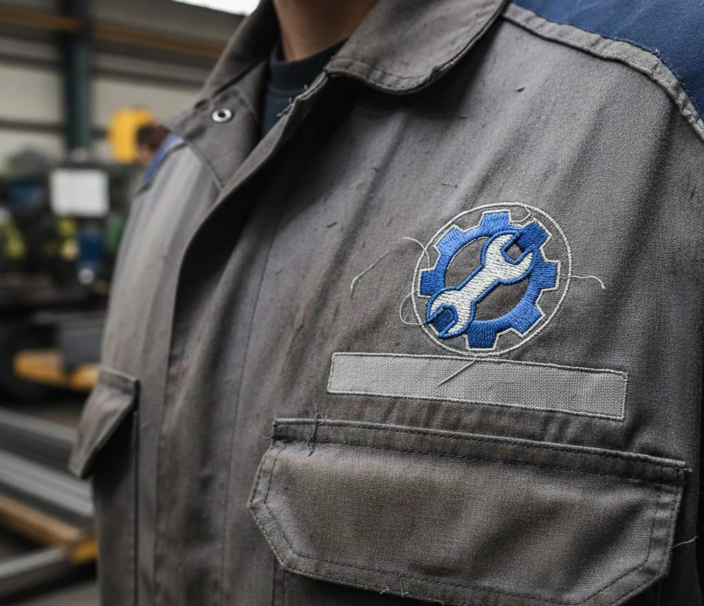logo aziendale a ricamo su divisa da lavoro